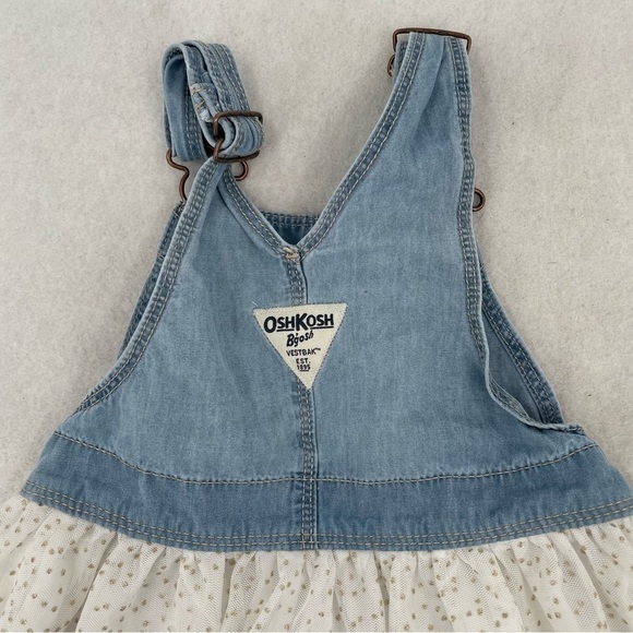 OSHKOSH B’GOSH Girls denim jean Overall Tulle dress polka dot sparkle gold 2T - Picture 4 of 6
